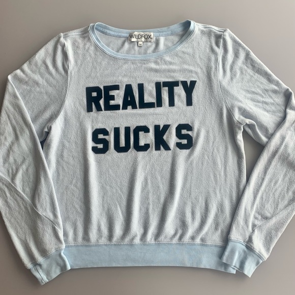 Wildfox ‘Reality Sucks’ Graphic Pullover in Light Blue | Medium - Picture 2 of 4